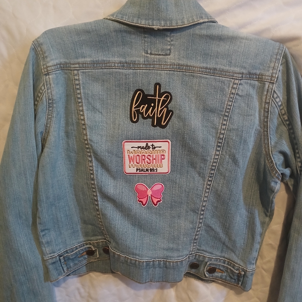 Old Navy Kids Blue Denim Jacket with Inspirational Patches